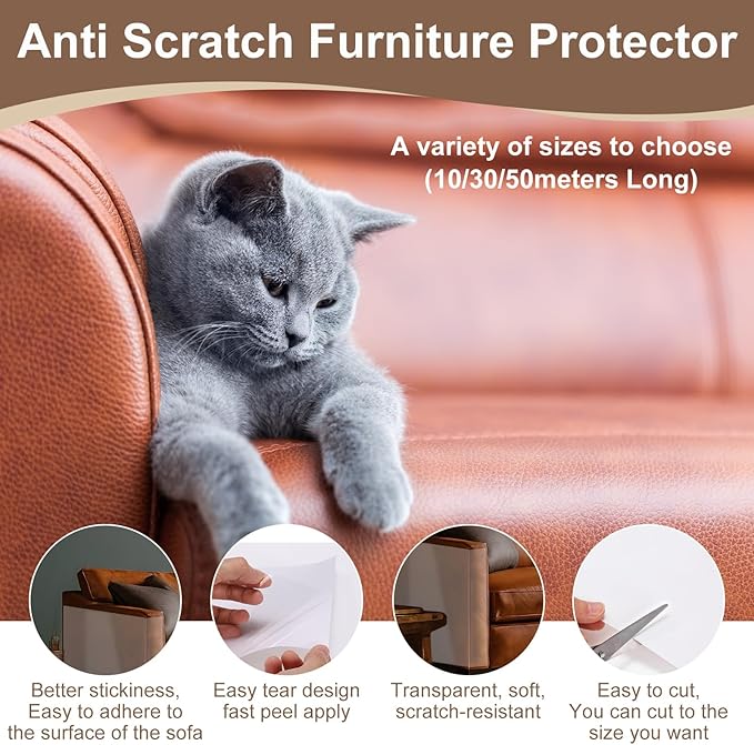 uxcell Anti Scratch Furniture Protector, 1 Roll 39" x 8" Single-Sided Sticky Couch Protector from Cat Claws, Clear Protectors from Cats Scratching for Sofa Corners, Walls, Doors
