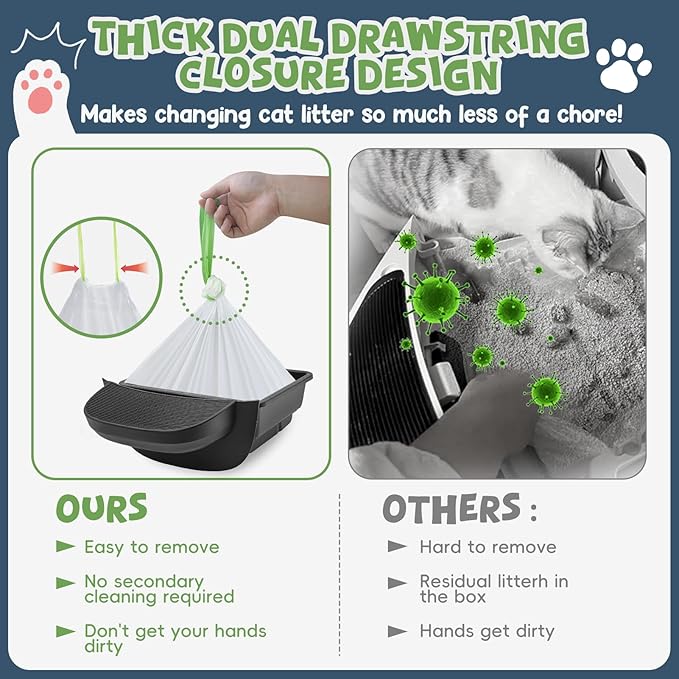 60 Pack Litter Box Robot 3 and 4 Waste Bags,1.5 Mils Thick Drawstrings Self Cleaning Cat Litter Box Robot Waste Liner Bags Replacement,Compatible with Automatic Self-Cleaning Robot