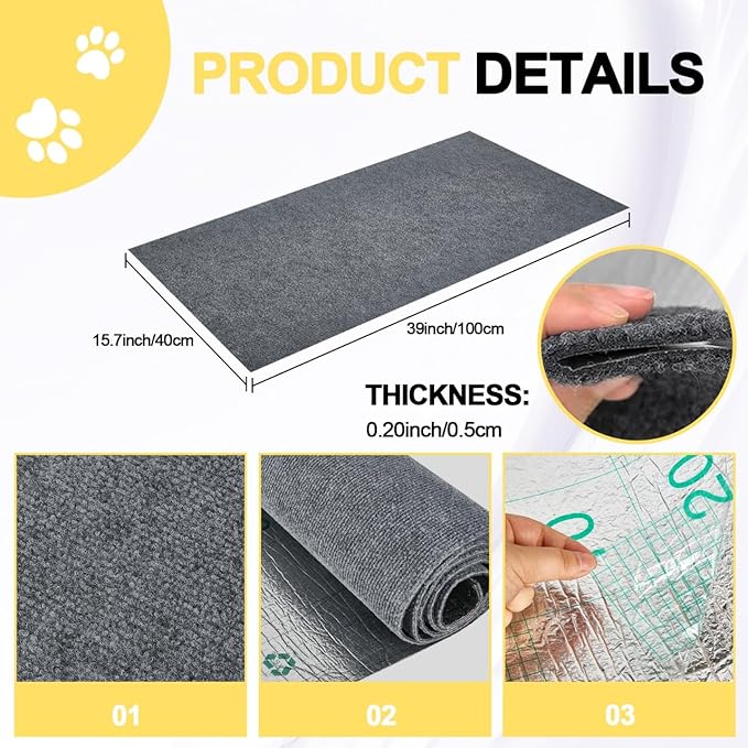 Cat Scratch Couch Furniture Protector,Trimmable Self-Adhesive Carpet, DIY Climb Cat Scratcher Mat for Covering Cat Tower and Couch Protector from Cat Claws(LightGrey,39.3x15.8In)