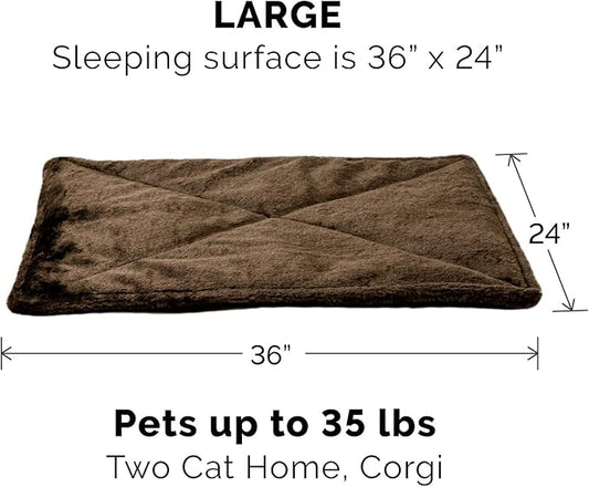 Furhaven ThermaNAP Self-Warming Cat Bed for Indoor Cats & Large/Medium Dogs, Washable & Reflects Body Heat - Quilted Faux Fur Reflective Bed Mat - Espresso, Large
