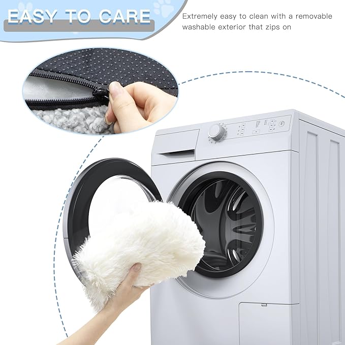 Cat Couch Bed for Indoor Cats, Calming Pet Sofa Puppy Sleeping Bed with Removable Washable Cover, Cute Dog Couch and Kitty Lounge Chair for 18lbs Cat & Small Dog(Plush White)