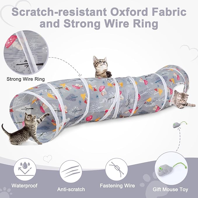 Glittme Cat Tunnel, Cat Tunnels for Indoor Cats, S-Shape Cats Cave with Cat Toys, Foldable Cat Tubes and Tunnels for Cats, Rabbit, Puppy, Guinea Pig