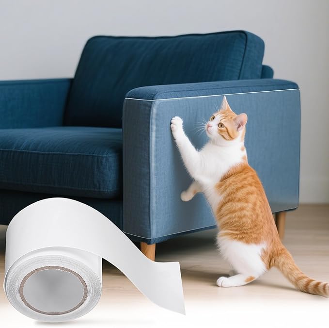 uxcell Anti Cat Scratch Furniture Protector, 2 Rolls 197" x 3.9" Single-Sided Sticky Couch Protector from Cat Claws, Clear Protectors from Cats Scratching for Sofa Corners, Walls, Doors