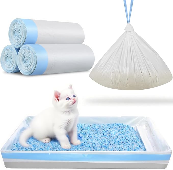 54 Pack Litter Box Liners Compatible with Safe Pets ScoopFree Crystal Pro Cat Litter Box, Large Cat Waste Poop Bags with Drawstring Heavy Duty Tear-free- 37" x 13"(Cardboard NOT Included)