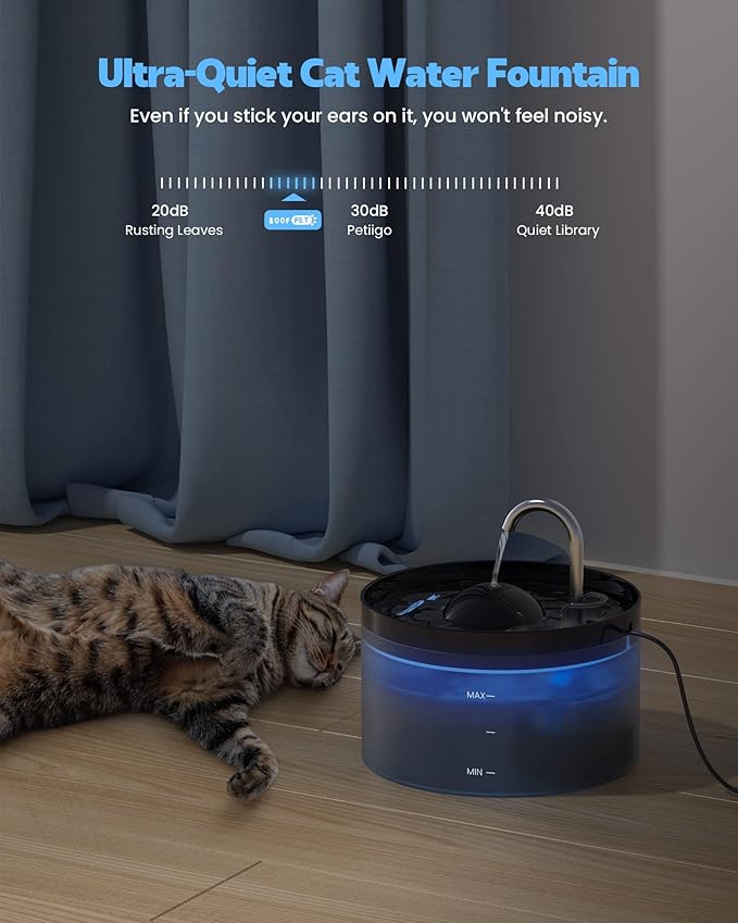 108oZ Cat Water Fountain, Pet Waterer Fountain with Ultra Silent Pump, Activated Carbon Filter Keep Water Fresh, Faucet Design, Anti Sputtering, Suit for All Kinds of Cat