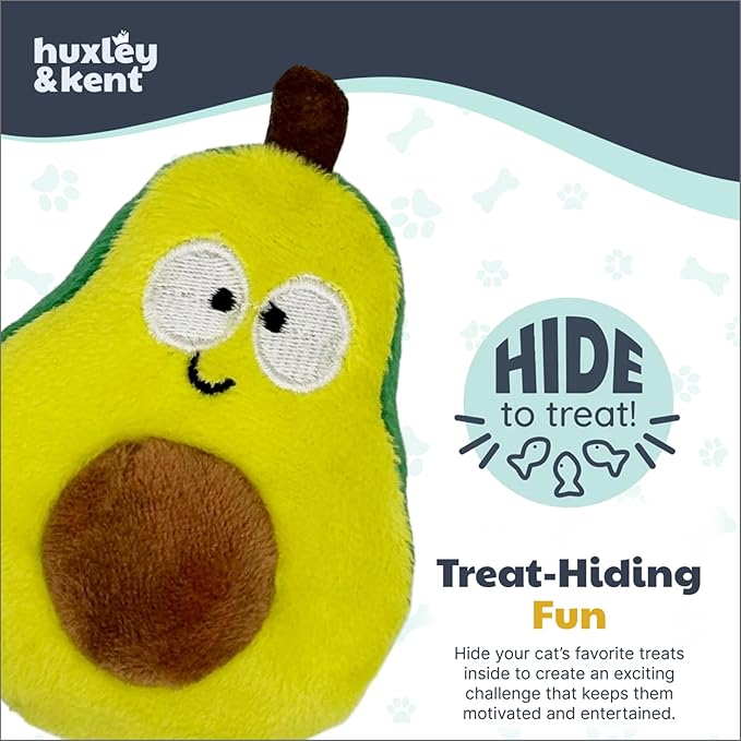 Huxley & Kent Popper Plush Cat Toy - Interactive Catnip Toy for Cats & Kittens - Treat Hiding Soft Toys with Crinkle & Catnip - Fun Indoor Play - Avocado Popper