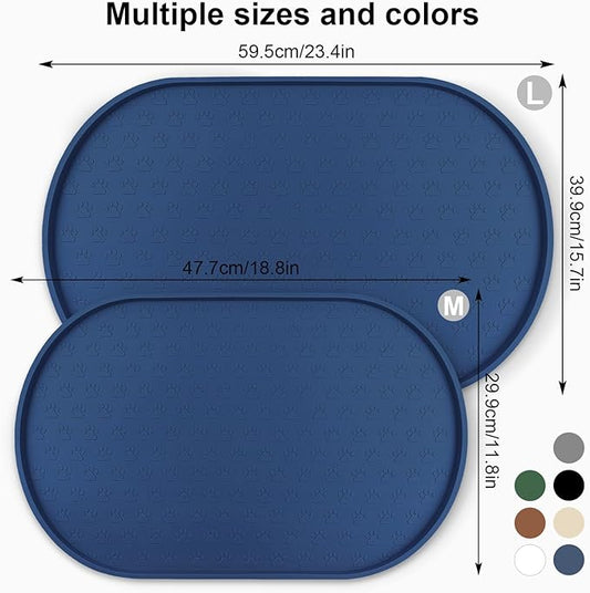 KPWACD Pet Placemat for Dog and Cat, Anti-Slip Waterproof Dogs Feeding Bowl Mat Prevent Food and Water Overflow, Silicone Puppy Dish Mats Suitable for Small Medium Big Pets, Navy, 24" * 16"