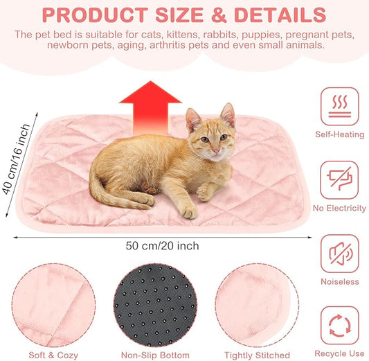 2 Pack Self Heating Cat Mat Self Warming Pet Pads Washable Kennel Mat Dog Crate Pad Reflects Body Heat Non Skid Cat Thermal Pads for Puppy Indoor Outdoor(Pink,16 x 20 Inches)