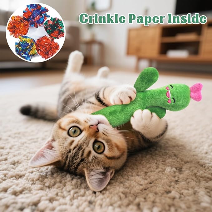 5 Pack Catnip Toys Cactus Crinkly Sound Interactive Chew Kitten Cat Toys for Indoor Cats, Exercise Cat nip Toy to Stimulate Play & Reduce Boredom