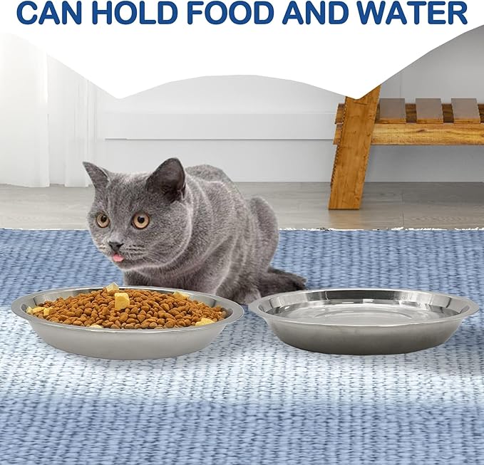 kathson 8 Pcs Stainless Steel Cat Food Bowls, Replacement Whisker Relief Cat Metal Dishes, Shallow Wide Cat&Dog Food and Water Bowl Suitable for Pet Feeding Stand, Dishwasher Safe (8.66 Inch Dia.)