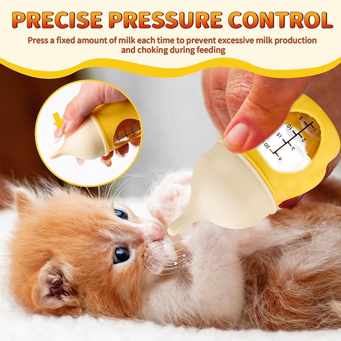 Kitten Bottle Feeding Kit for Nursing, Silicone Nipple Anti-Choking Puppy Bottle, YITOBA Small Clear Scale Puppy Feeder for Nursing Newborn Cats Dogs Pets (20ml)
