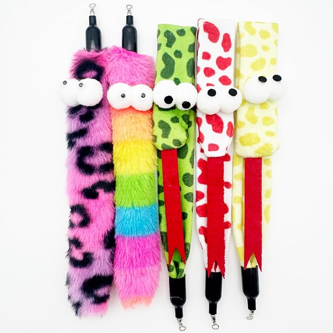 Cat Wand Replacement Feather Worm Snake, 10 Pieces Cat Wand Attachments Assorted Snakes Worms Feathers Refill Toy for Indoor Cats (A)
