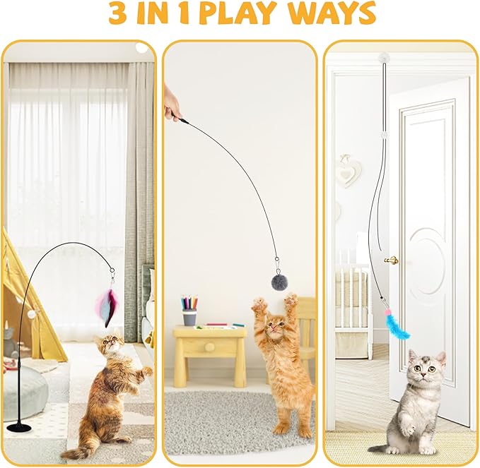 Cat Toys Replacement Cat Toy Wand Refills, 12 Pcs Cat Feathers Refill, Cat Toy Mouse Cat Wand Refill Attachments for Indoor Cats