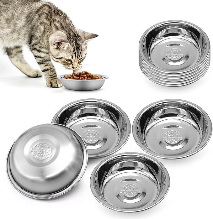 12 PCS Stainless Steel Cat Bowl - Shallow Wide Flat Cats Food Bowls,Metal Kitten Dishes Whisker Friendly Fatigue Relief,Replacement Basic Kitty Plates for Elevated Stand,Dishwasher Safe…
