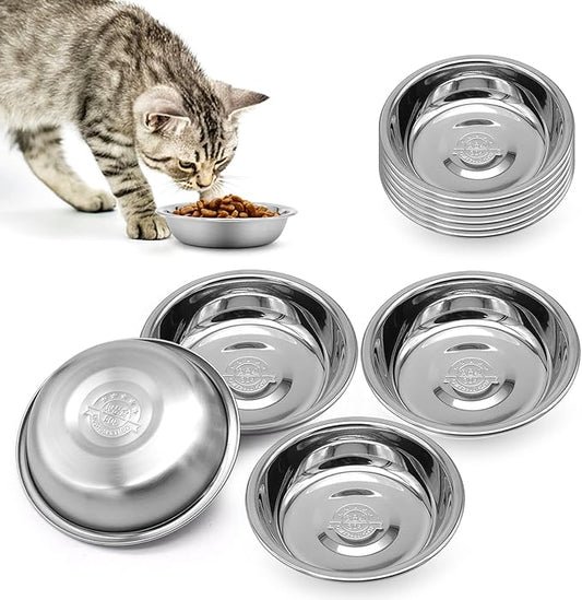 12 PCS Stainless Steel Cat Bowl - Shallow Wide Flat Cats Food Bowls,Metal Kitten Dishes Whisker Friendly Fatigue Relief,Replacement Basic Kitty Plates for Elevated Stand,Dishwasher Safe…