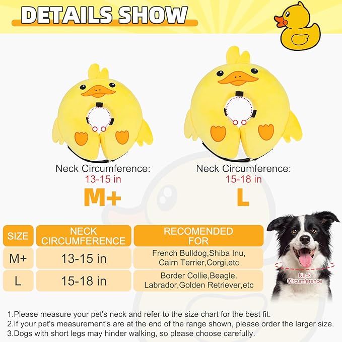 KOOLTAIL Inflatable Dog Cone Collar, Soft Dog Cone Alternative for Large Medium Small Dogs After Surgery, Cute Costume Adjustable Donut Neck Cone for Dogs Cats, Comfortable Recovery E Collar, Duck L