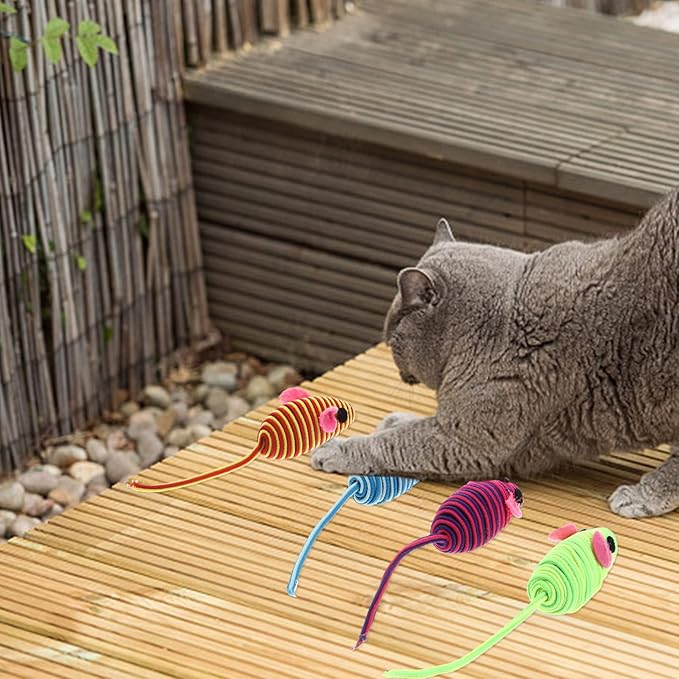 Scicalife Elastic Rope Mouse Toys, Mouse Cat Playing Props, Cat Teaser Interactive Toy Colorful Mouse Toys(Random Color 12pcs)