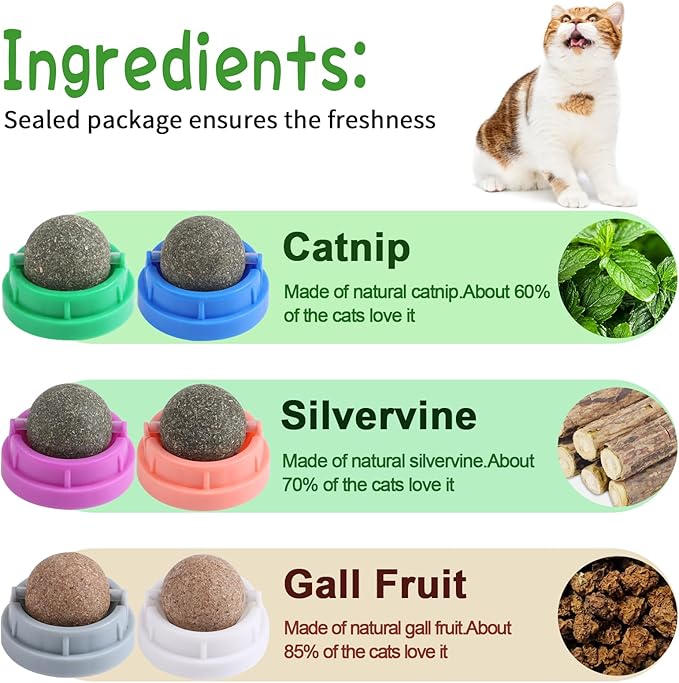 CCINEE 6PCS Catnip Balls for Cats Wall Catnip Toys Edible Cat Toys for Cat Lick Safe Healthy Kitten Chew Toys Teeth Cleaning Dental Cat Toys