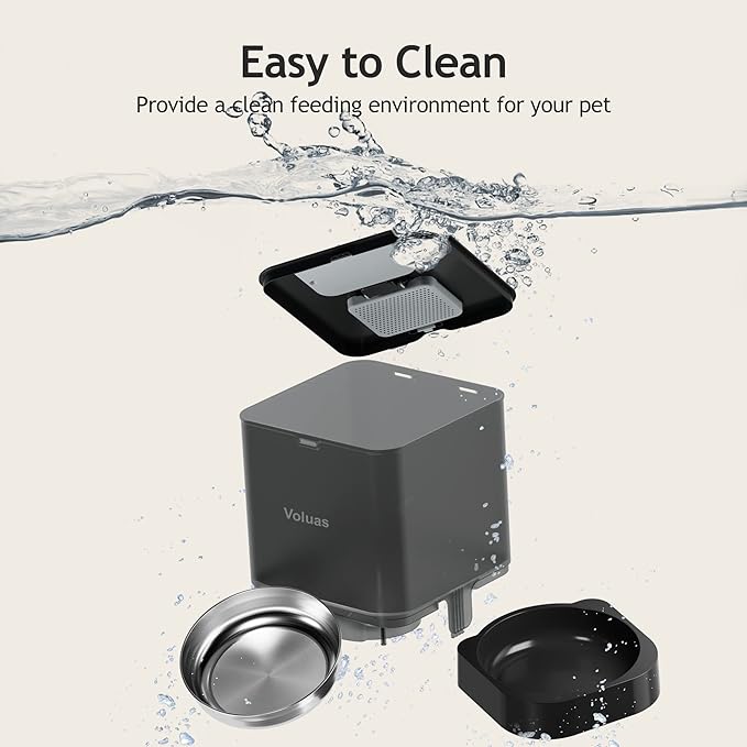 VOLUAS Automatic Cat Feeders - Pet Dry Food Dispenser with Timer, Automatic Cat Feeders with Desiccant Bag, Programmable Portion Size Control 4 Meals Per Day, 10s Voice Recorder