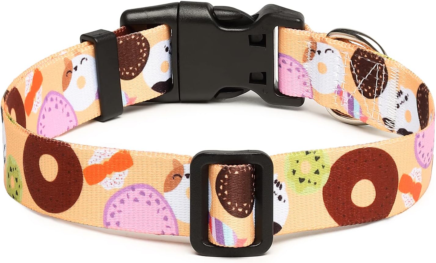 Mercano Adjustable Dog Collar - Special Design Patterns, Soft Nylon Comfortable Durable Pet Collar for Small Medium Large Dogs (L, Beige Cookie)