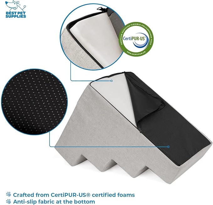 Best Pet Supplies Dog Stairs & Steps - CertiPur-US Made in USA Foam Steps for Small Dogs & Cats, Non-Slip Indoor Balanced Pet Step Support, Dog Ramp, No Assembly, Sand, 4-Step (18-inch Height)