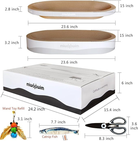 3PCS 23.6 Inch Extra Large Cat Scratcher Bed,Big Cats Box with Corrugated Scratch Pad, Scratching Lounge Bed,Oval Shape Cat Scratcher Bowl