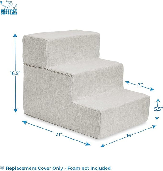 Best Pet Supplies Dog Stairs & Steps - Foam Steps for Small Dogs & Cats, Non-Slip Indoor Balanced Pet Step Support, Dog Ramp, No Assembly, Sand, Foldable 3-Step (16.5-inch Height)