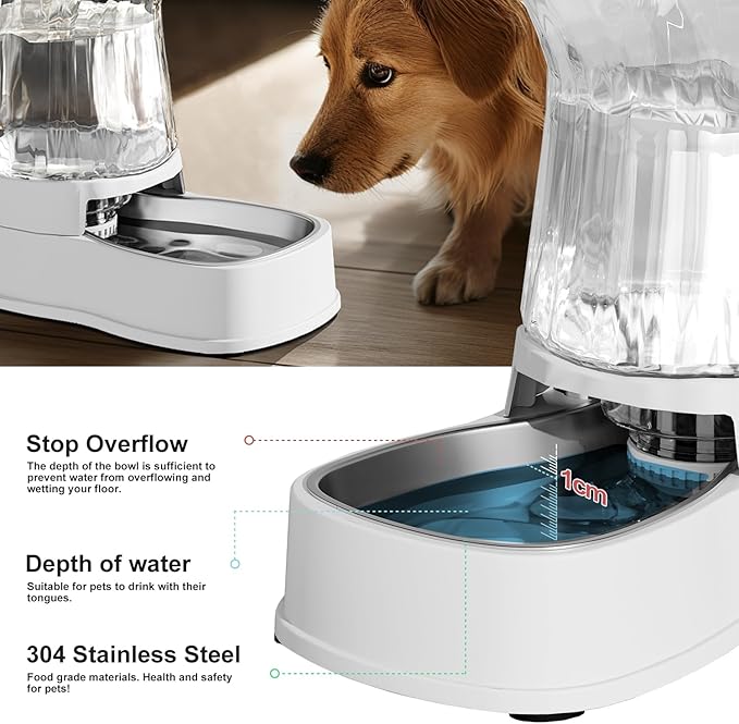Gardner Pet Automatic Dog Water Dispenser Gravity Stainless Steel Water Waterer Feeder, 100% BPA-Free Large Capacity Water Feeding Bowls for Medium & Large-Sized Dogs Cats Other Pets -(1 Gallon)