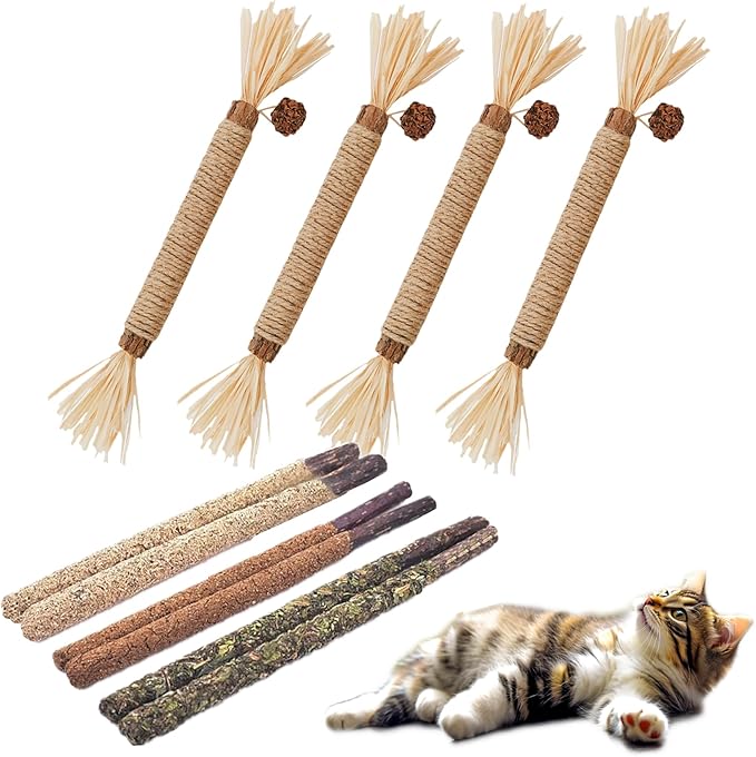 Cat Toys 10Pack Kitten Silvervine Toy Indoor Catnip Toys Kitty Chew Stick with Feather Kitten Treat for Teeth Cleaning Dental Mint Snack Molar Wood Food for Bordrom Exercise Interactive