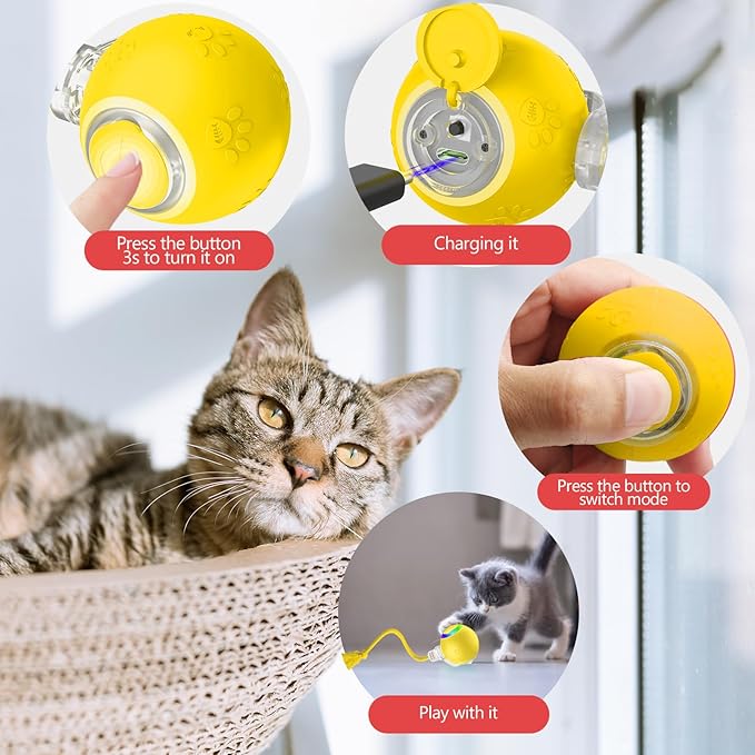 Interactive cat Toys for Bored Indoor Adult Cats. Motion Activated, RGB Lighting, 3 Motion Modes. Kitten Toys for Indoor Cats self Play