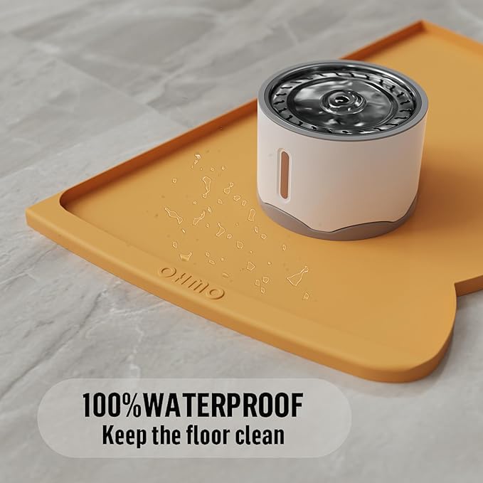 OHMO Dog Food Mat(Honey, 24 * 15'') w/Residue Collection Pocket Silicone Pet Feeding Mat for Floor High Edges Anti Spills Waterproof Cat Water Bowl Tray, Easy Clean Placemat