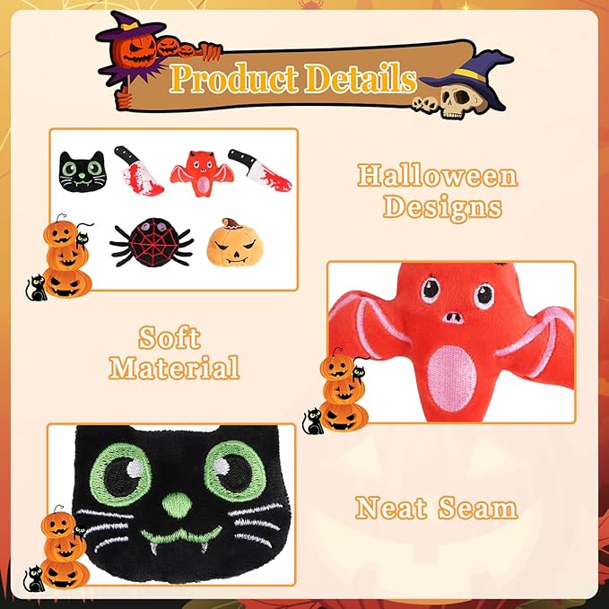 LOMIMOS 6Pcs Halloween Catnip Toys,Cat Toys Chew Bite Plush Toy with Crinkle Paper Kitten Pumpkin Spider Bat Knife for Indoor Interactive Play & Exercise