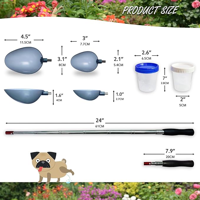 QMARK Telescopic Urine Collector, Reusable Dog Urine Sample Catcher, Cat Pee Stick for Veterinary Supplies. with 2 Spoons and 2 Collection Cups