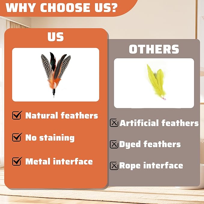 Handmade Natural Feather Cat Toy Dah Bird Refills - Interactive Cat and Kitten Toy - 6 Pack