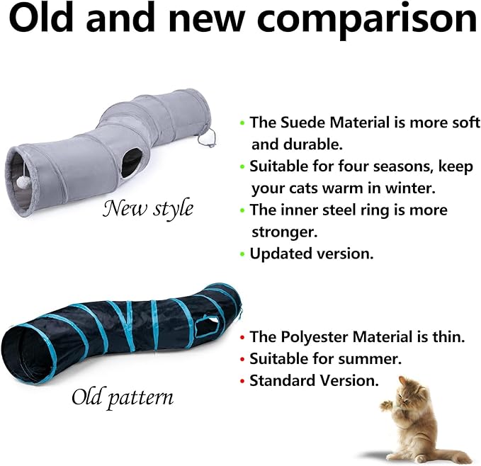 S-Shape Collapsible Cat Play Tube Toys with Plush Ball, Indoor Play Tunnel for Puppy, Kitty, Kitten, Rabbit