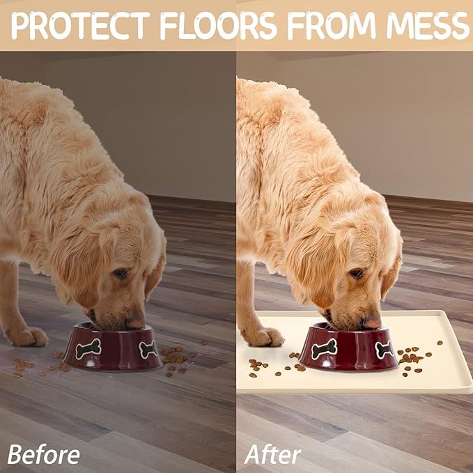MateeyLife Silicone Cat & Dog Food Mat for Floors Waterproof, Anti-Slip Dog Bowl Mats for Food and Water, Pet Feeding Mats with Lip to Prevent Spills, Pet Placemat for Messy Drinkers to Protect Floors