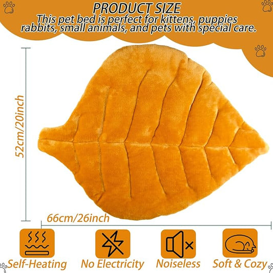 Leaf Shaped Self-Warming Cat Bed Mat – 26"x20" Flannel & Cotton Pet Pad, Warm Pet Cat Mat for Indoor, Soft Kitten Cushion & Puppy Mattress (Yellow)