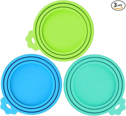 3 Pack Pet Food Can Covers, Silicone Universal Can Lids for Dog & Cat Food, BPA Free, One Fit Most Standard Size Can Lids Top Blue/Green/Teal
