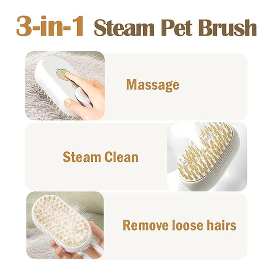 Cat Steam Brush, 3 in 1 Pet Spray Hair Removal Comb, Cats and Dogs Brush for Shedding, Rechargeable Silicone Pet Steam Brushes, Spritz Defur Comb for Massage, Cleaning and Remove Loose Hair - White