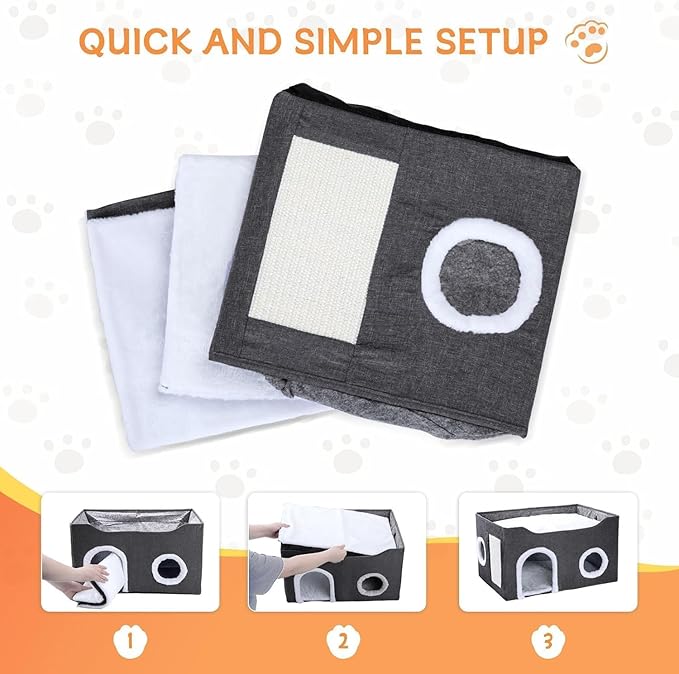 Cat House for Indoor Cats – Foldable Cat Cave & Covered Cat Bed, Cozy Hideaway for Small Pets and Large Cats (23.6"x16"x12.8"),Dark Grey