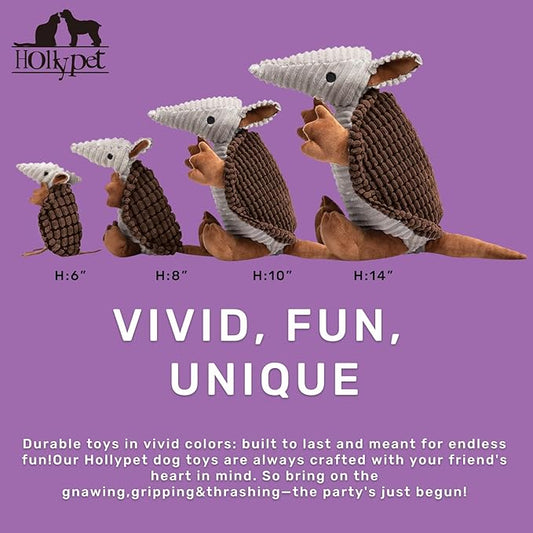 Hollypet Plush Dog Squeaky Toy Stuffed Armadillo Animal Pet Puppy Chew Toys with Clean Teeth for Small Medium Large All Breed Sizes Dogs, Brown, 14 in