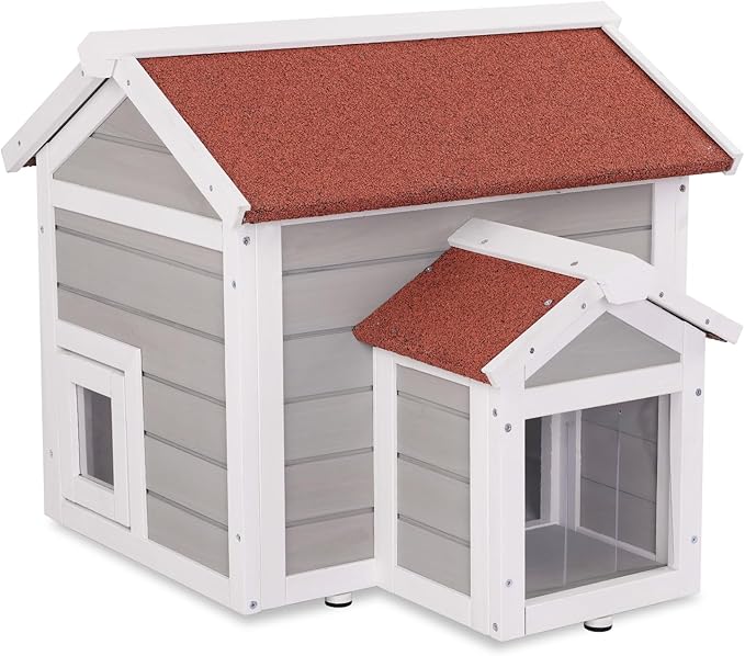 Cat House Outdoor Weatherproof Feral Shelter Indoor with Openable Asphalt Roof for Cats & Small Animals