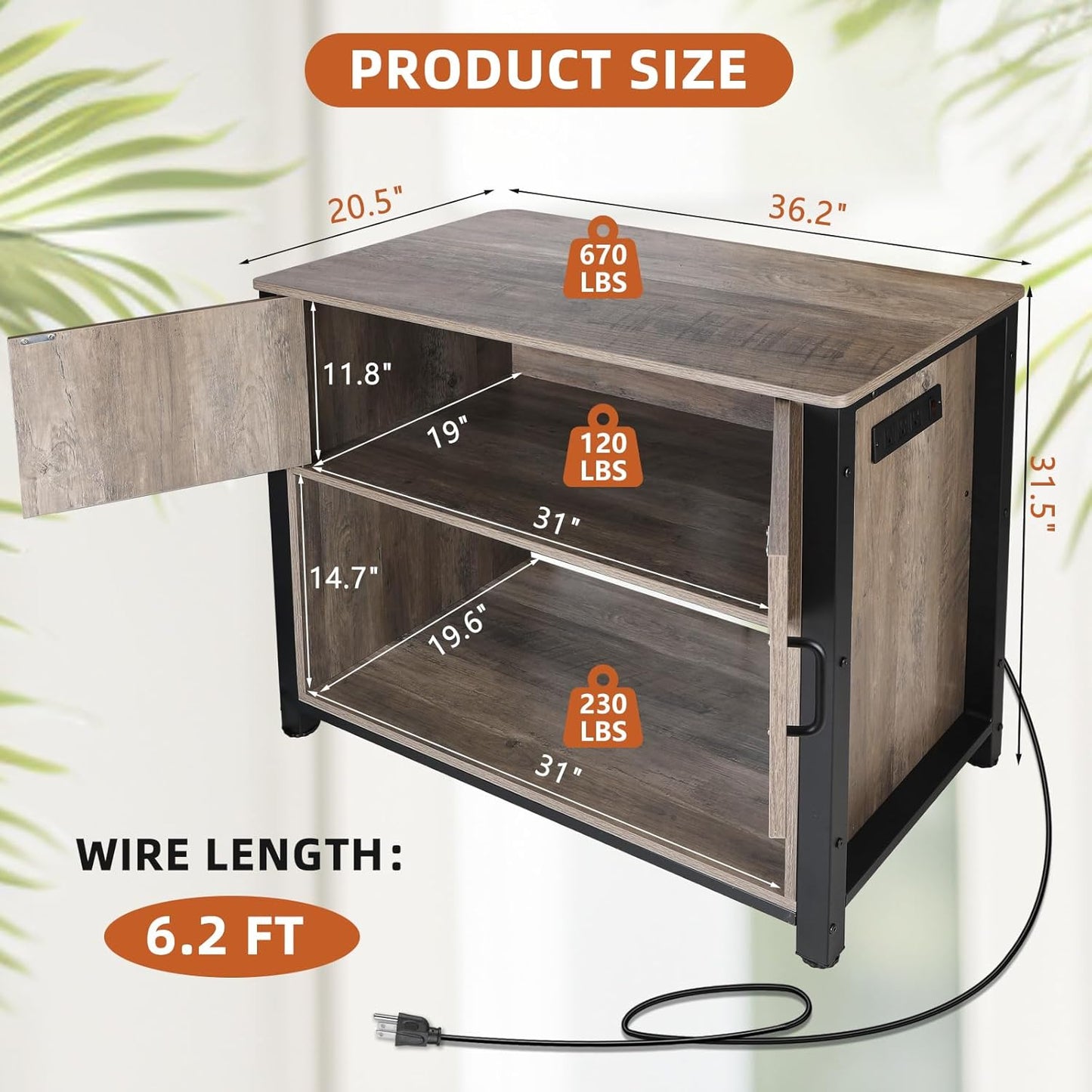 40 Gallon Aquarium Stand with Cabinet & Power Outlets, Heavy Duty Metal Stand for 40-50 Gallon Breeder & Turtle Tanks, Double Terrarium Stand, 660LBS Capacity, Grey
