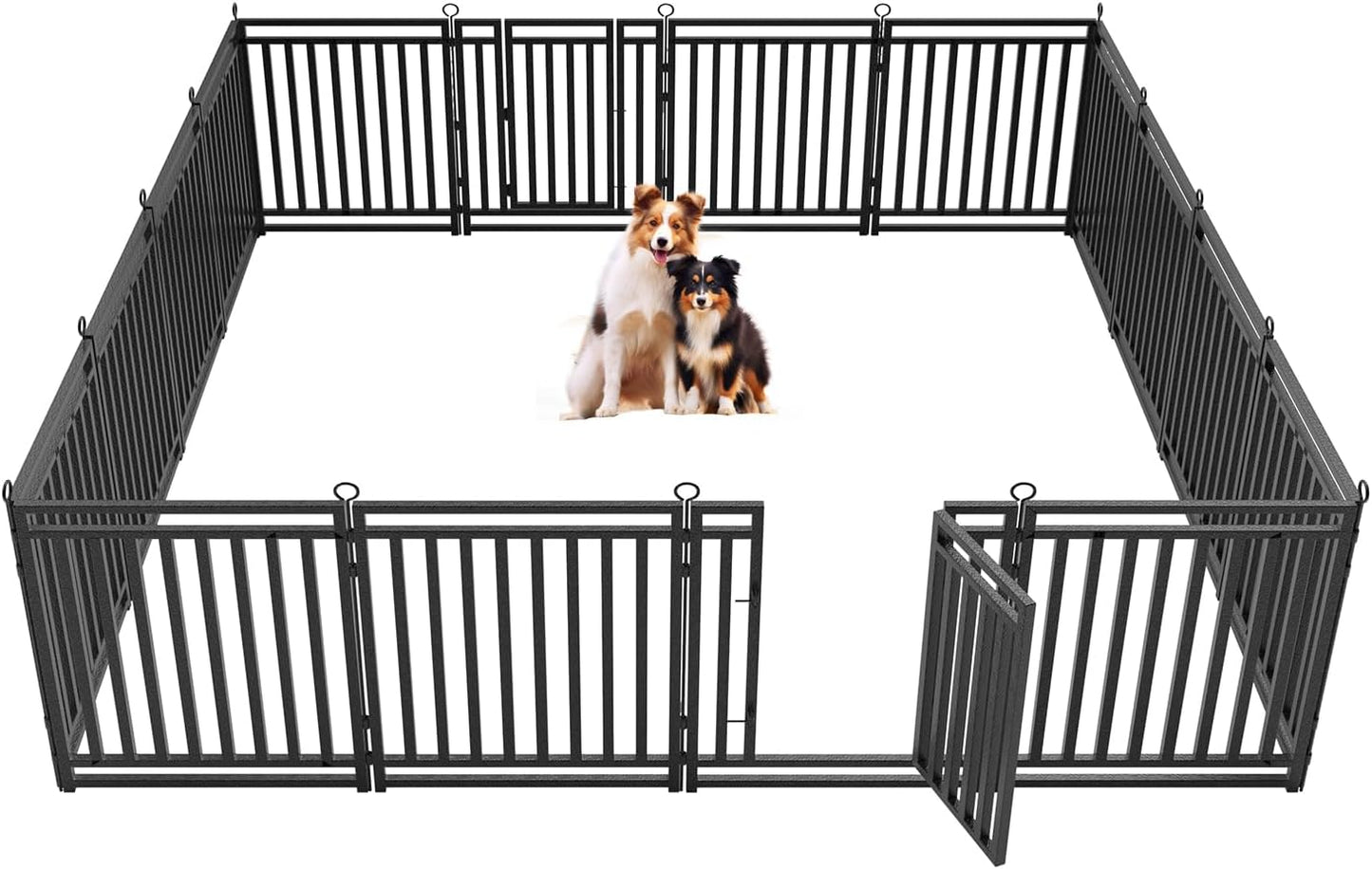Dog Fence Outdoor Indoor, 32" Inch Height 16 Panels Dog Playpen for Large/Medium/Small Dogs Metal Dog Pen for Yard Camping and RV | Black-Silver