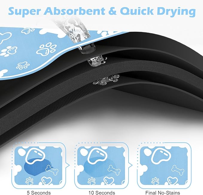 Dog Cat Mat for Food and Water,Rapid Absorbent Pet Feeding Mat, Bone Shaped Dog Placemat Bowl Mat with Rubber Backing,No Stains Pet Food Mats Indoor, Pet Accessories Supplies,Blue 17"×29"