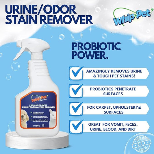 Whip-Pet Pet Odor Eliminator and Stain Remover -Professional Strength Enzymatic Cleaner for Dog Urine and Carpet Odor Eliminator - Pet Odor Remover, 32OZ