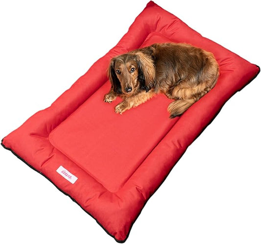 DBD3004A-XL Archie 46" x 41.5" Traditional Oxford Waterproof Indoor/Outdoor Hand-Washable Memory Foam Camping Pet Bed, Strawberry