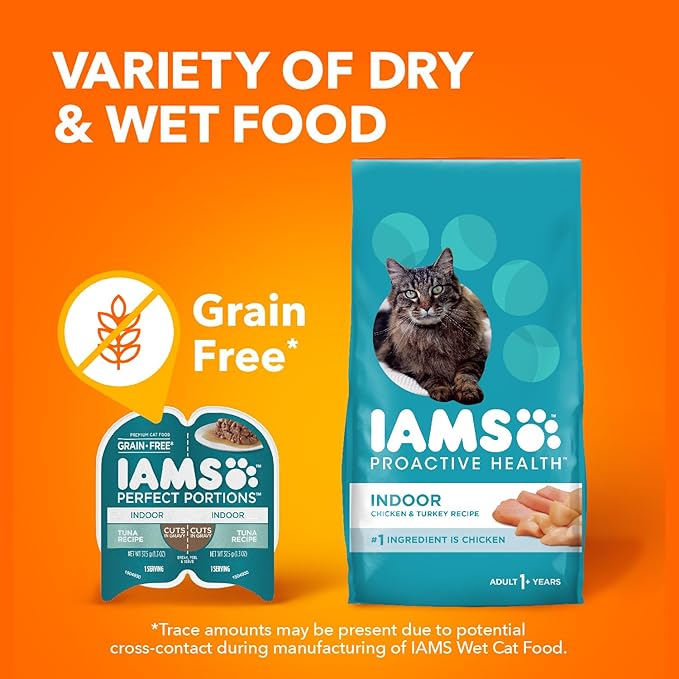 IAMS Perfect Portions Indoor Adult Wet Cat Food Cuts in Gravy, Tuna Recipe, 2.6 oz. Easy Peel Twin-Pack Trays (24 Count, 48 Servings)