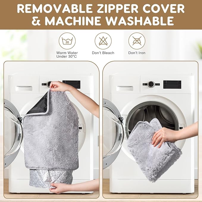 4 Pack Self Warming Cat Bed Pad Self Heating Dog Mat with Fluffy Faux Fur Plush Cat Calming Bed Thermal Mat Washable Pet Pad Anti Slip Bottom for Outdoor Indoor Pets(Grey,16" X 20")