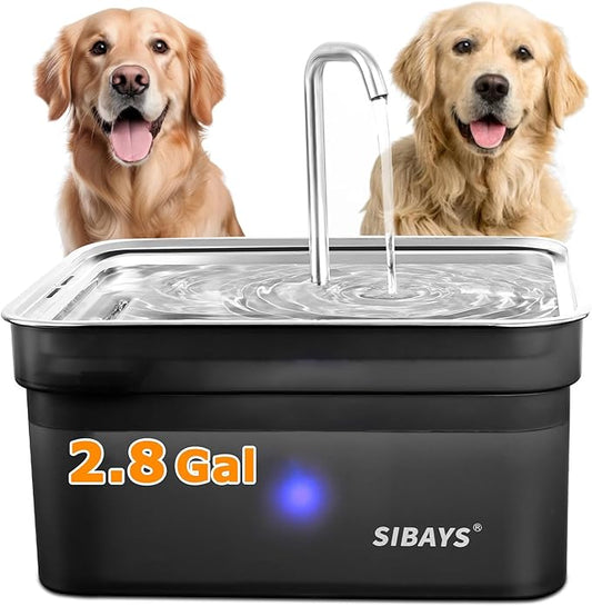 SIBAYS Dog Water Fountain for Large Dogs, 355oz/2.8Gal/10.5L Automatic Dog and Cat Water Fountain, Large Pet Fountain with Stainless Steel Bowl, Dog Water Bowl Dispenser Easy to Clean, BPA-Free(FS70)